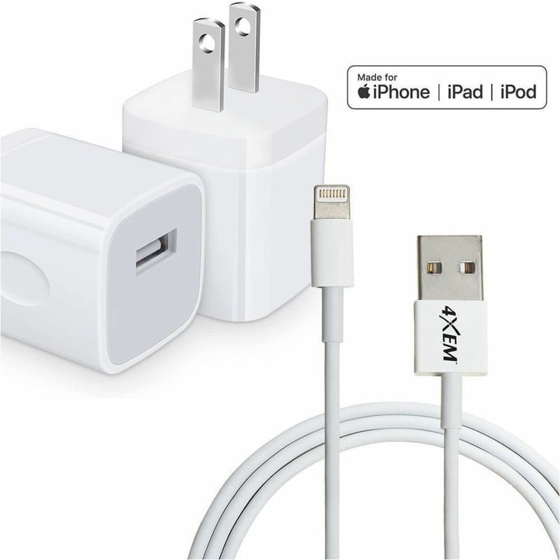 4XEM Wall Charger and 6ft Lightning Cable for Apple iPhone/iPod, USB AC Power adapter - MFi Certified - Thumbnail 1