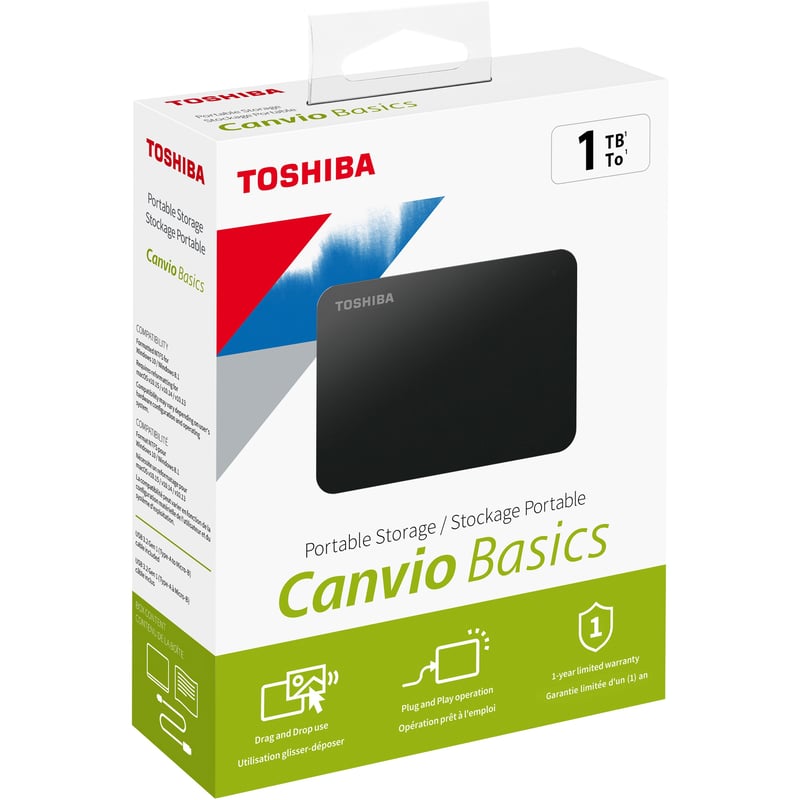 Toshiba Canvio Basics 1 TB Hard Drive - External - Black - Thumbnail 1