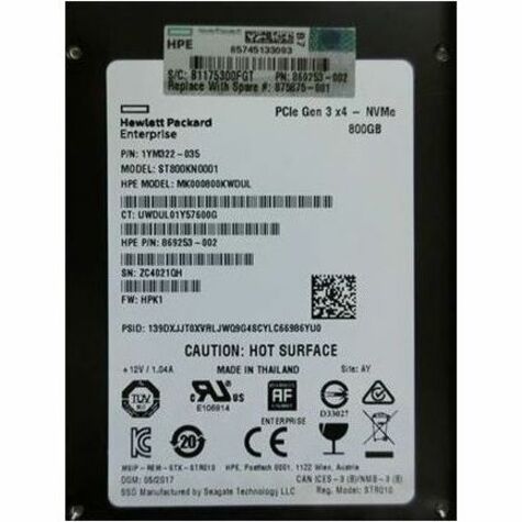 HPE - Certified Genuine Parts 800 GB Solid State Drive - 2.5" Internal - PCI Express NVMe (PCI Express NVMe x4) - Mixed Use - Thumbnail 2