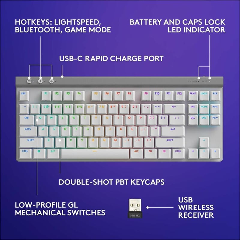 G515 LIGHTSPEED TKL KEYBOARD WHITE TACTILE - Thumbnail 2