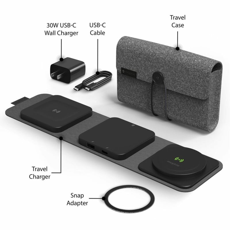 mophie snap+ multi-device travel charger - universal wireless charger for AirPods, Apple Watch, iPhones, & Qi-enabled devices - wireless charging hub - Thumbnail 4
