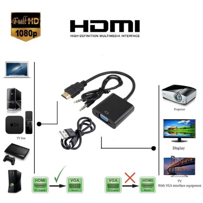 4XEM HDMI to VGA Adapter with Power and 3.5mm Audio Cable - Black - Thumbnail 2