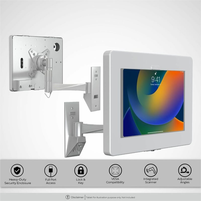 CTA Digital Wall Mount for Bar Code Scanner, iPad Air, iPad Pro, iPad Pro 11, Tablet - White - Landscape/Portrait - Thumbnail 4