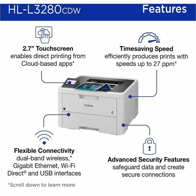 Brother HL-L3280CDW Wireless Compact Digital Color Printer with Laser Quality Output, Duplex and Mobile Printing & Ethernet - Thumbnail 3