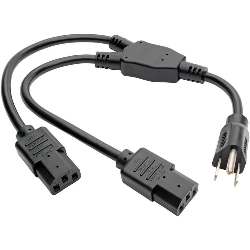 Eaton Tripp Lite Series Y Splitter Power Cable, NEMA 5-15P to 2x C13 - 10A, 125V, 18 AWG, 1.5 ft. (0.45 m), Black - Thumbnail 1