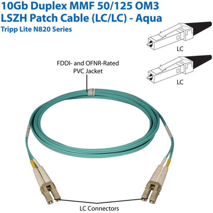 Eaton Tripp Lite Series 10Gb/40Gb/100Gb Duplex Multimode 50/125 OM4 LSZH Fiber Patch Cable (LC/LC), Aqua, 2M (6.6 ft.) - Thumbnail 2