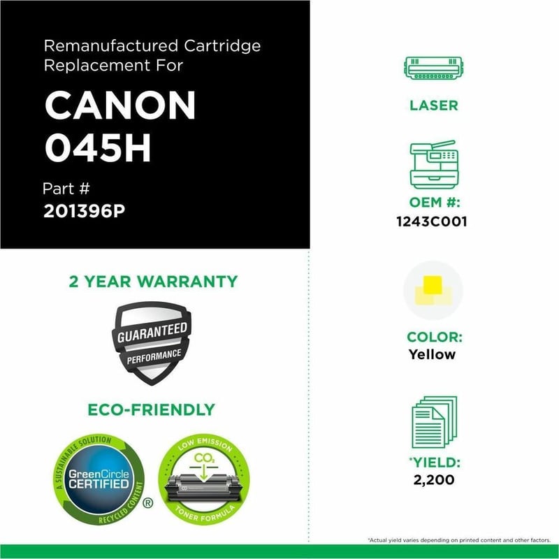 Clover Imaging Remanufactured High Yield Yellow Toner Cartridge for Canon 045H (1243C001) - Thumbnail 3