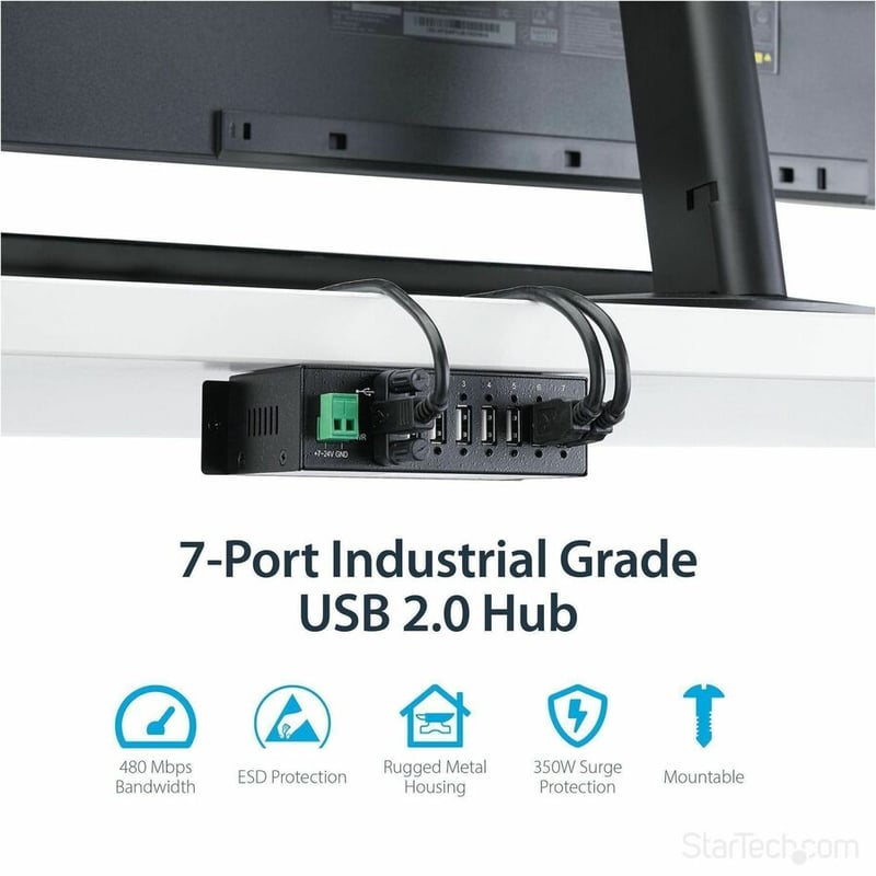 StarTech.com Mountable Rugged Industrial 7 Port USB 2.0 Hub - Thumbnail 2