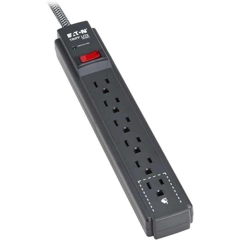 6-OUTLET SURGE PROTECTOR 5-15R 1200 J 10FT 3M BRAIDED CORD BLACK - Thumbnail 2