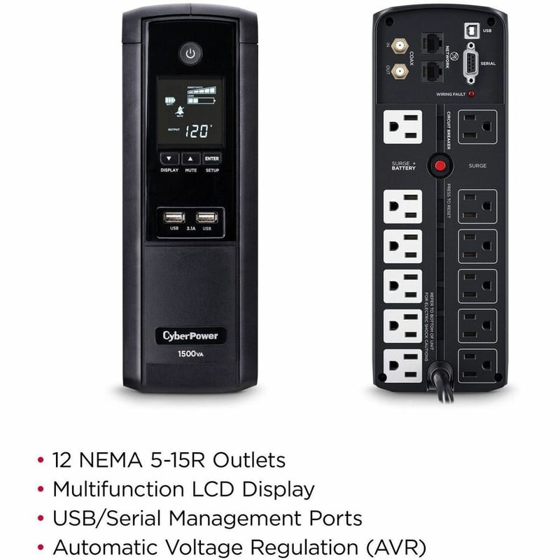 CyberPower Intelligent LCD BRG1500AVRLD2 1500VA Mini-tower UPS - Thumbnail 2