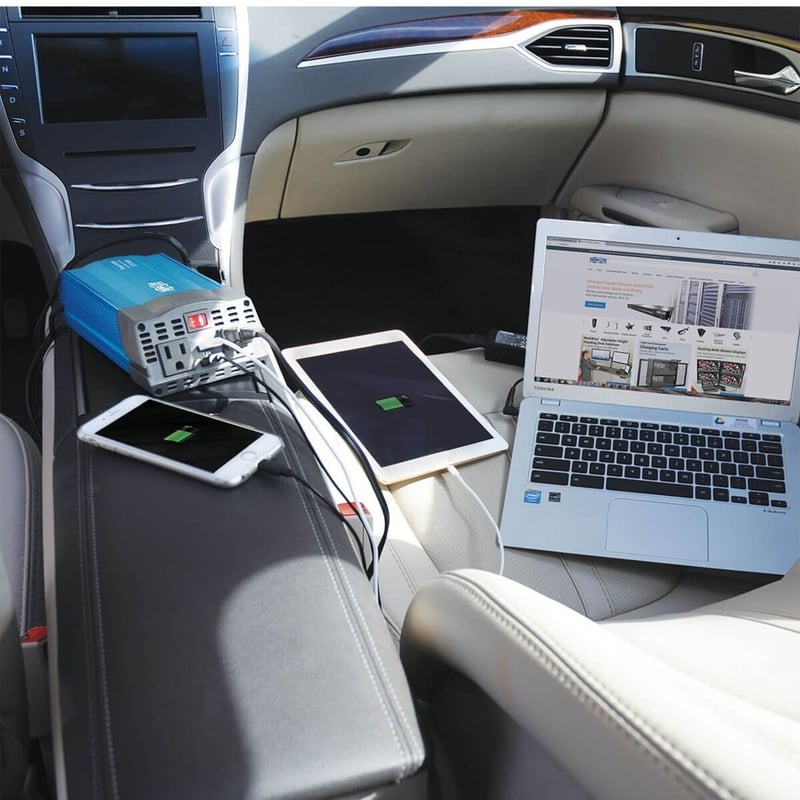Tripp Lite by Eaton 375W PowerVerter Ultra-Compact Car Inverter with 2 AC Outlets 2 USB Charging Ports and Battery Cables - Thumbnail 4