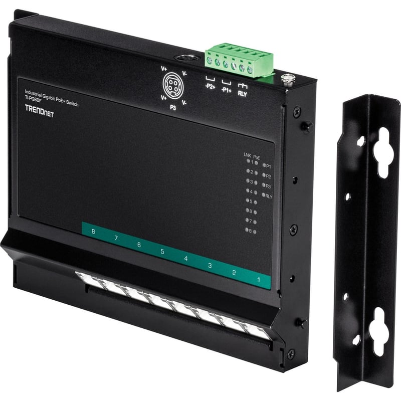 TRENDnet 8-Port Industrial Gigabit Poe+ Wall-Mounted Front Access Switch; 8X Gigabit Poe+ Ports; DIN-Rail Mount; 48 ?57V DC Power Input; IP30; 200W Poe Budget;Lifetime Protection; TI-PG80F - Thumbnail 2