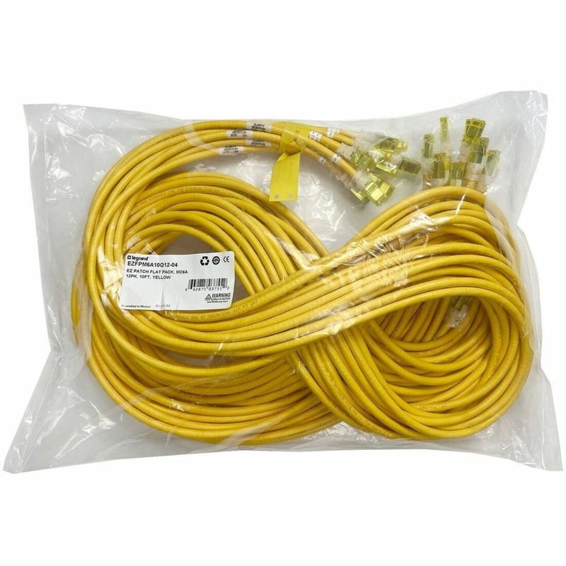 Ortronics EZ Patch Flat Pack Clarity CAT6A 3FT, 12 Pack, Yellow