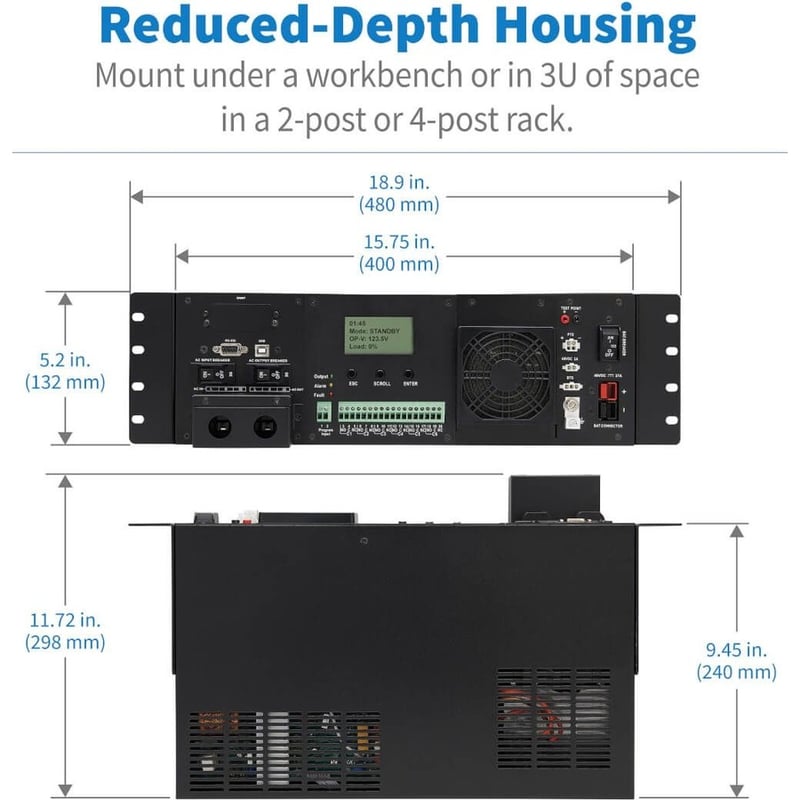 Tripp Lite by Eaton UPS 120VAC 48VDC 1500VA 1200W Extreme Temperature Network UPS for Industrial and Traffic Networks 3U Hardwire - Thumbnail 5