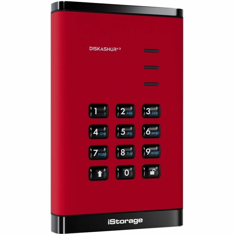 iStorage diskAshur3 5 TB Portable Hard Drive | Red | Incorporated Common Criteria EAL 5+ | PIN protected | AES 256-bit Full Disk Hardware Encryption | Dust/Water Resistant | TAA Compliant - Thumbnail 2