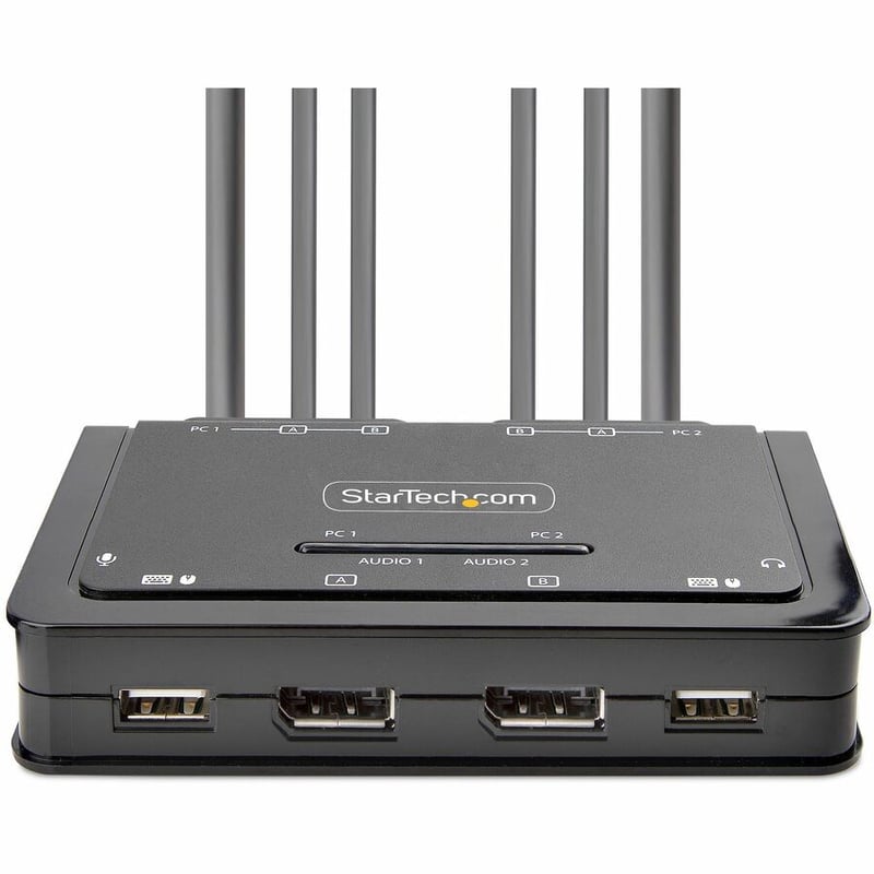 StarTech.com 2-Port Dual-Monitor DisplayPort Cable KVM Switch, 4K 60Hz, Compact KVM with 5ft/1.5m Integrated Host Cables, Bus Powered - Thumbnail 2