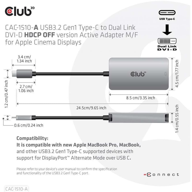 Club 3D DVI-D/USB-C Video Adapter - Thumbnail 5