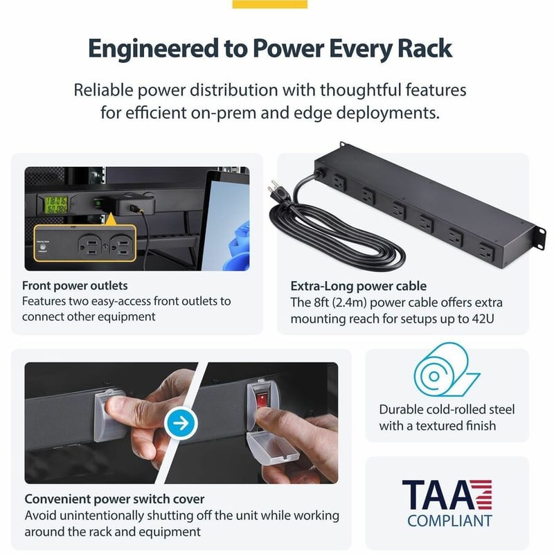 8-OUTLET HORIZONTAL RACK MOUNT PDU - 1U POWER DISTRIBUTION TAA - Thumbnail 4