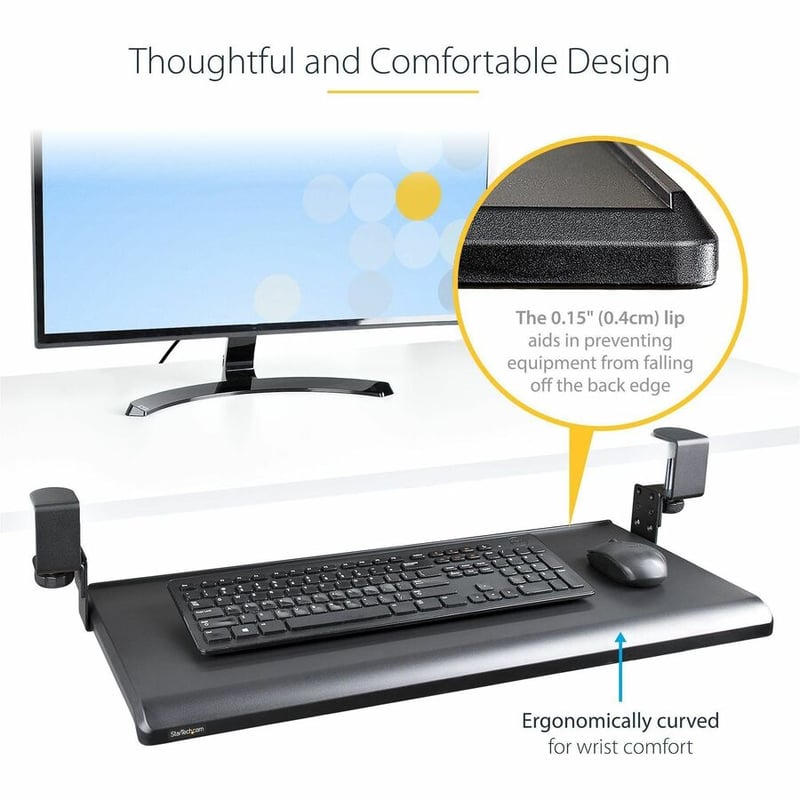 StarTech.com Under Desk Keyboard Tray, Clamp on Keyboard Holder, Up to 12kg/26.5lb, Height Adjustable, Ergonomic Sliding Keyboard Drawer - Thumbnail 5