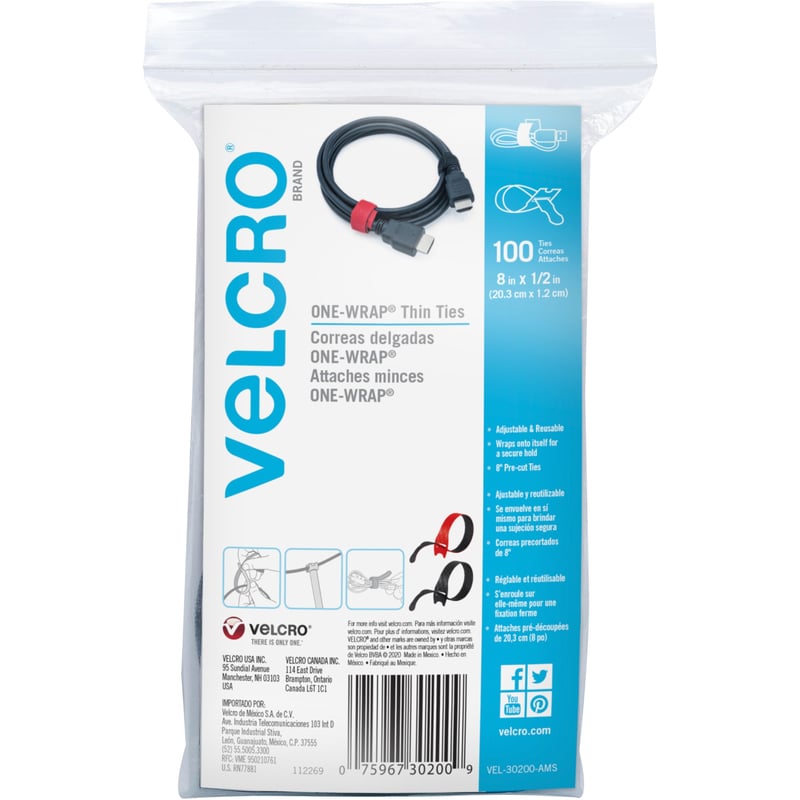 VELCRO BRAND CABLE TIES 100PK 8 X 1/2 RED AND BLACK