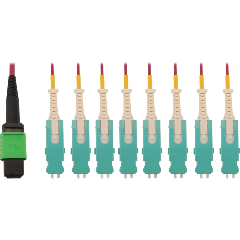 Eaton Tripp Lite Series 40/100/400G Multimode 50/125 OM4 Breakout Fiber Optic Cable (16F MTP/MPO-APC to 8x Duplex SN-PC F/M), LSZH, Magenta, 3 m (9.8 ft.) - Thumbnail 1