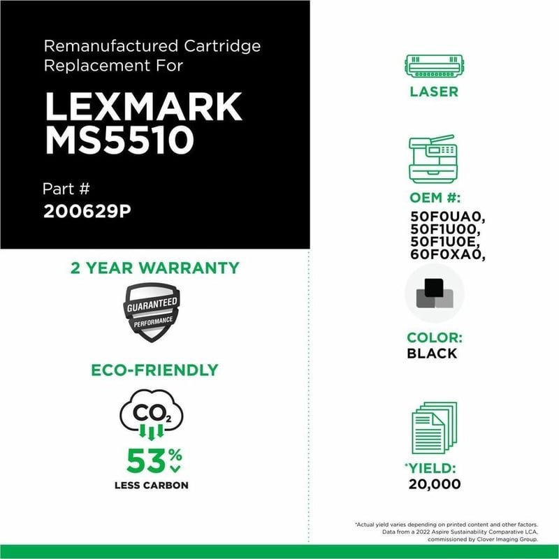 Clover Imaging Remanufactured Ultra High Yield Toner Cartridge for Lexmark MS510/MS610/MX510/MX610 - Thumbnail 3