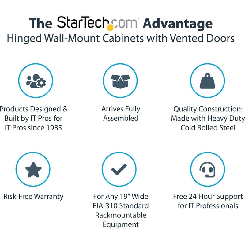 StarTech.com 4-Post 18U Wall Mount Network Cabinet, 19" Hinged Wall-Mounted Server Rack for Data / IT Equipment, Lockable Rack Enclosure - Thumbnail 2