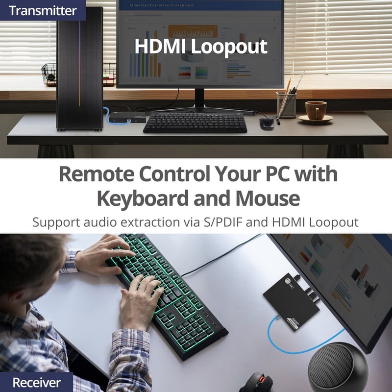 SIIG 4K 60Hz HDR HDMI KVM Over Cat6 Extender with S/PDIF & Touch Screen Support - Thumbnail 5