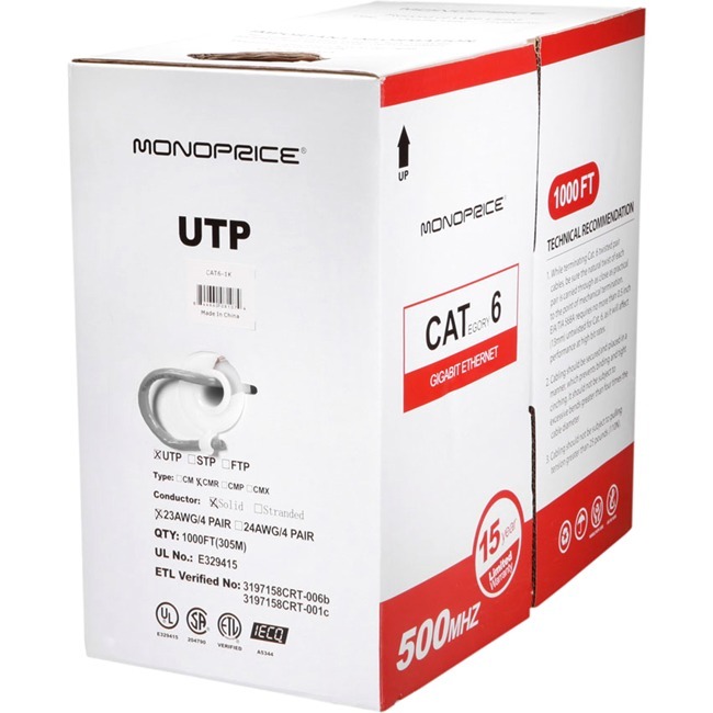 CAT6 UTP SOLID (CMR)1000FT - GRAY - Thumbnail 1