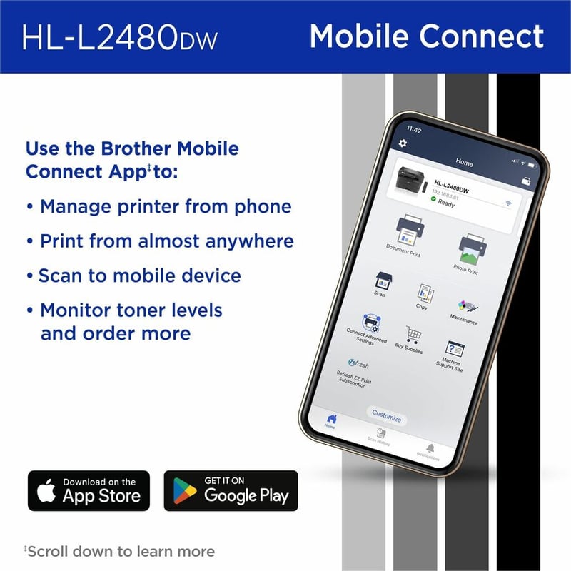 Brother Wireless HL-L2480DW Compact Monochrome Multi-Function Laser Printer with Print, Copy and Scan, Duplex and Mobile Printing - Thumbnail 2