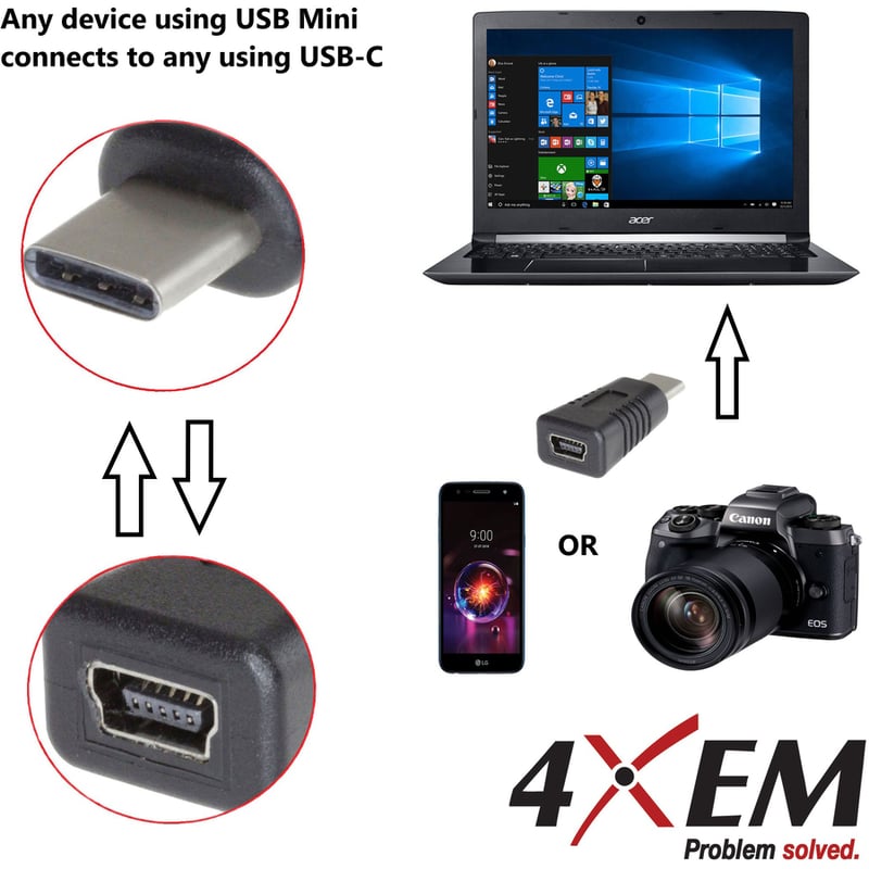 4XEM USB Type-C to USB Type-B Mini Adaptor - Thumbnail 4