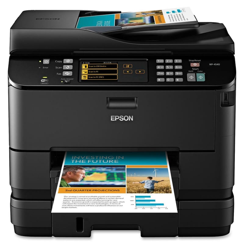 Epson WorkForce Pro WP-4540 Wireless Inkjet Multifunction Printer-Color-Copier/Fax/Scanner-4800x1200 Print-Automatic Duplex Print-20000 Pages Monthly-580 sheets Input-Color Scanner-2400 Optical Scan-Color Fax- Ethernet Ethernet-Wireless LAN - Thumbnail 1