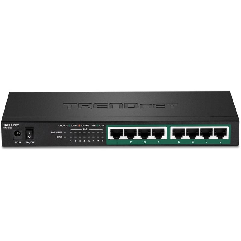 TRENDnet 8-Port Gigabit PoE+ Switch, 65W PoE Power Budget, 16Gbps Switching Capacity, IEEE 802.1p QoS, DSCP Pass-Through Support, Fanless, Wall Mountable, Lifetime Protection, Black, TPE-TG83 - Thumbnail 4