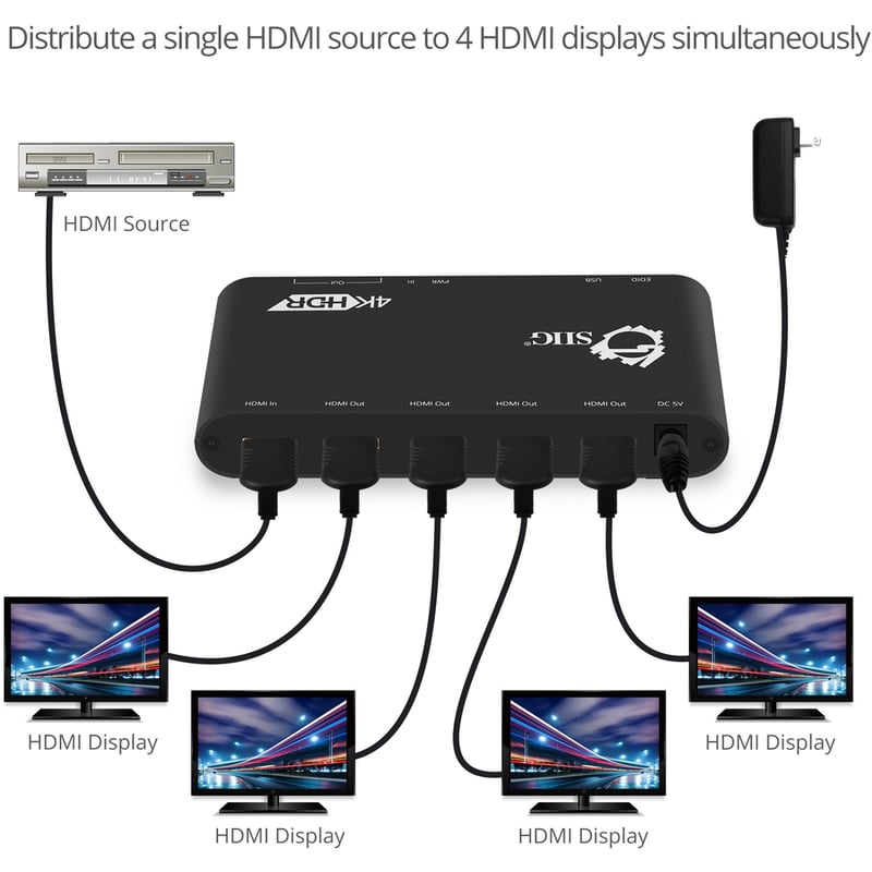 SIIG 1x4 HDMI 2.0 Splitter / Distribution Amplifier with Auto Video Scaling - 4K 60Hz HDR - Thumbnail 2