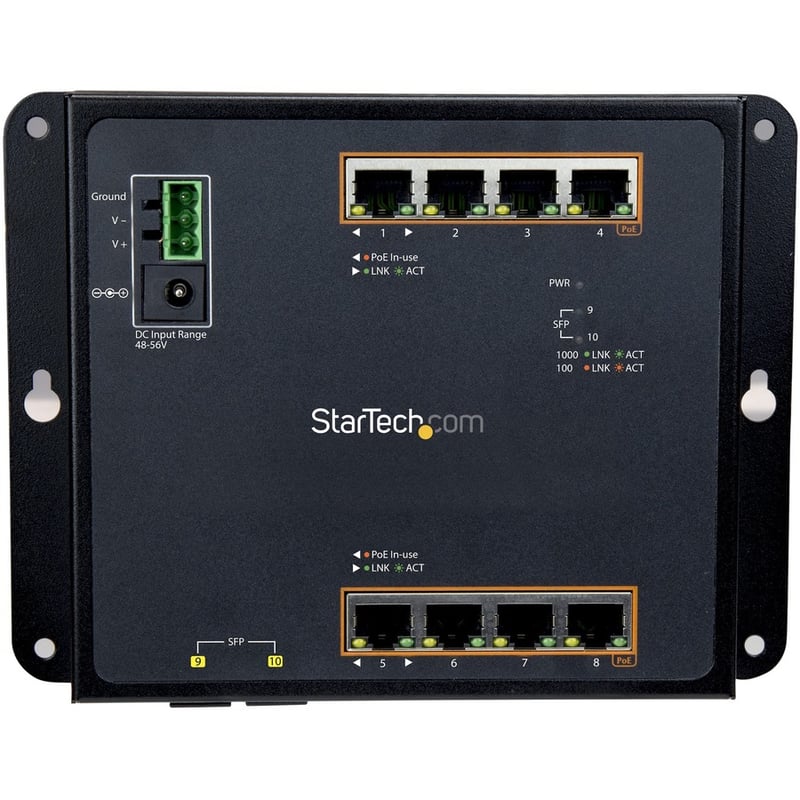 StarTech.com Industrial 8 Port Gigabit PoE+ Switch w/2 SFP MSA Slots 30W Layer/L2 Switch Managed Ethernet Network Switch IP-30/-40C to 75C - Thumbnail 3