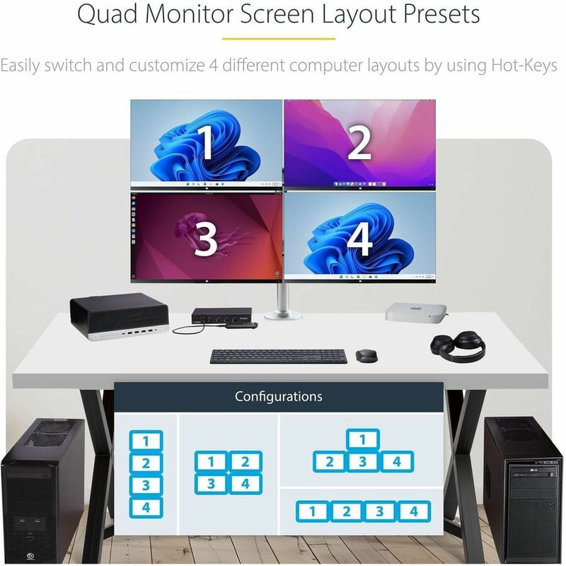 StarTech.com 4-Port KM Switch with Mouse Roaming, USB 3.0 Keyboard/Mouse Switcher for 4 Computers, 3.5mm and USB Audio, TAA Compliant - Thumbnail 3