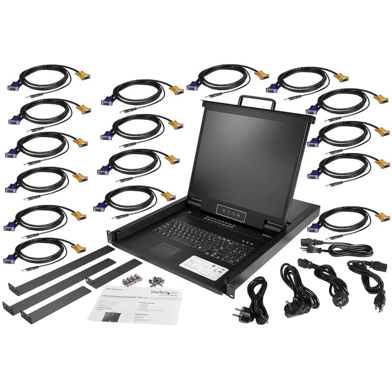 StarTech.com 16 Port Rackmount KVM Console w/ Cables - Integrated KVM Switch w/ 19" LCD - 1U LCD KVM Drawer 50000 MTBF - USB + VGA Support - Thumbnail 5