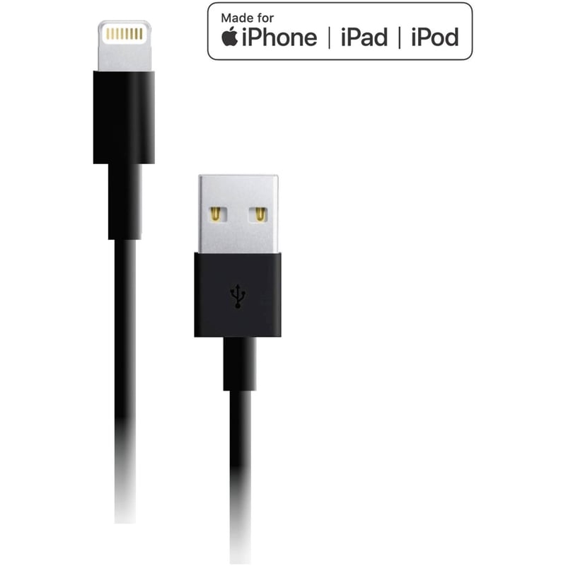 4XEM 6ft 2m Black Lightning cable for Apple iPhone/iPad/iPod - MFI Certified - Thumbnail 1
