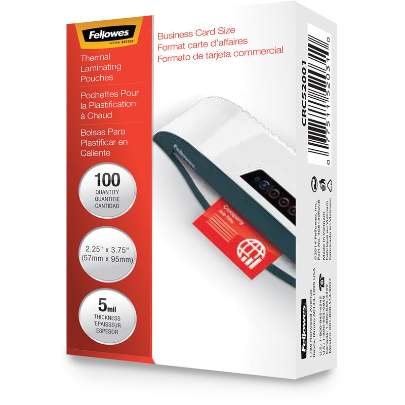 Fellowes Business Card Glossy Laminating Pouches - Thumbnail 1