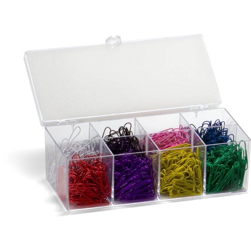 Officemate 97228 PVC Free Color Coated Clips, 800 #2 / Reusable Plastic Organizer with 8 compartments - Thumbnail 3