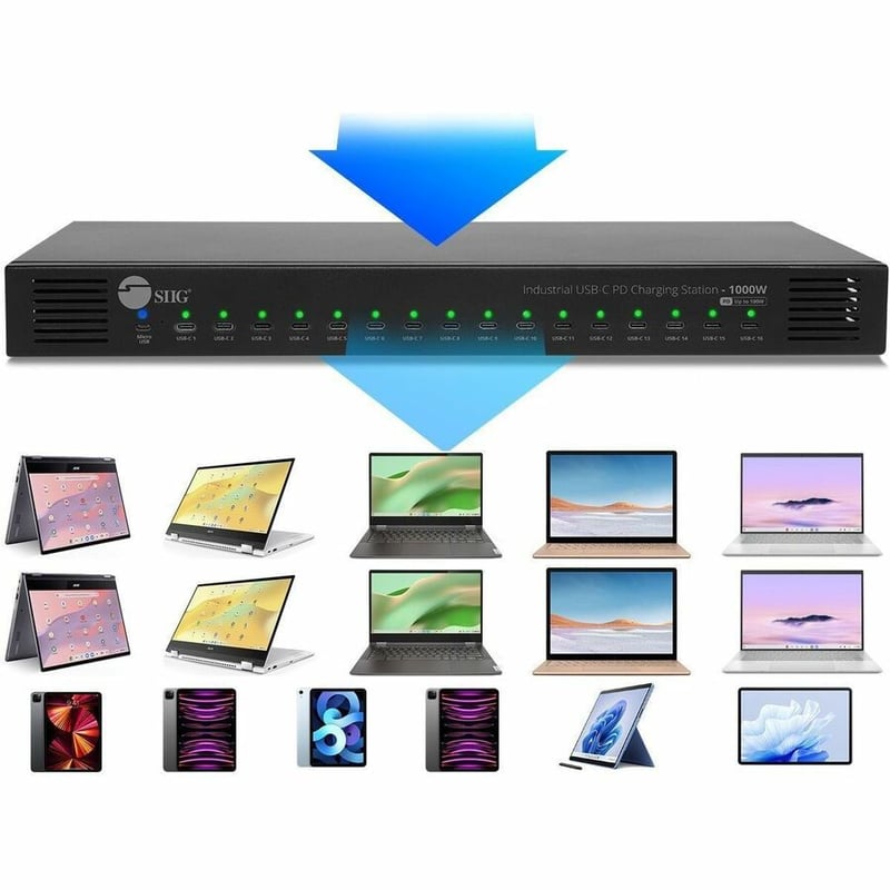 SIIG 16-PORT INDUSTRIAL USB-C PD CHARGING STATION 1000W - Thumbnail 5
