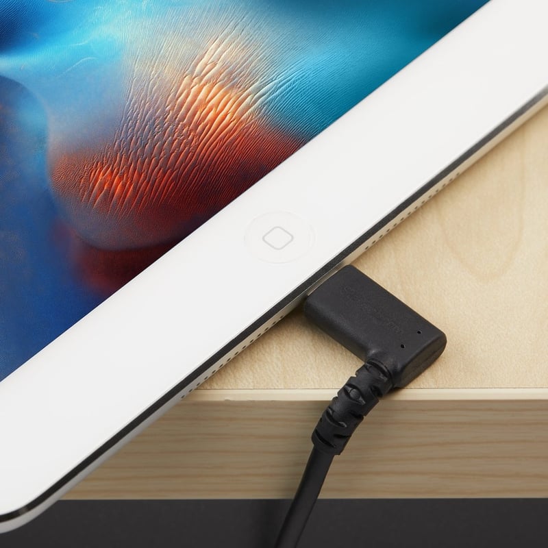 StarTech.com 1m USB A to Lightning Cable iPhone iPad Durable Right Angled 90 Degree Black Charger Cord w/Aramid Fiber Apple MFI Certified - Thumbnail 3
