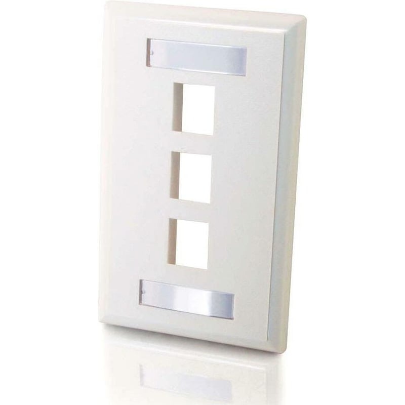 C2G 3-Port Single Gang Multimedia Keystone Wall Plate - White - Thumbnail 1