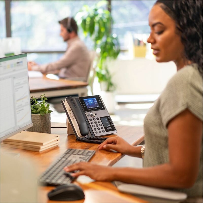 Poly Edge E450 IP Phone - Corded - Corded/Cordless - Wi-Fi, Bluetooth - Desktop - Black