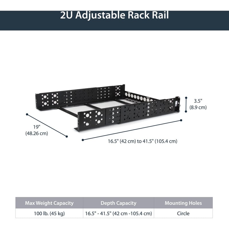 StarTech.com 2U Fixed 19" Adjustable Depth Universal Server Rack Rails - Thumbnail 5