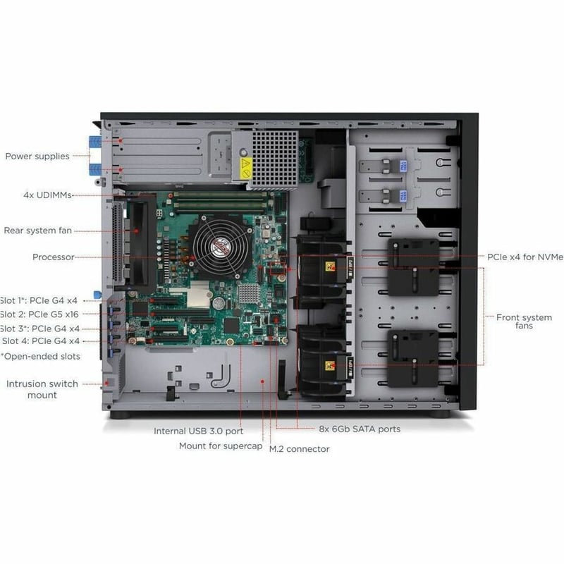 Lenovo ThinkSystem ST250 V3 7DCEA02CNA Tower Server - 1 x Intel Xeon E-2488 3.20 GHz - 16 GB RAM - Serial ATA/600 Controller - Thumbnail 3