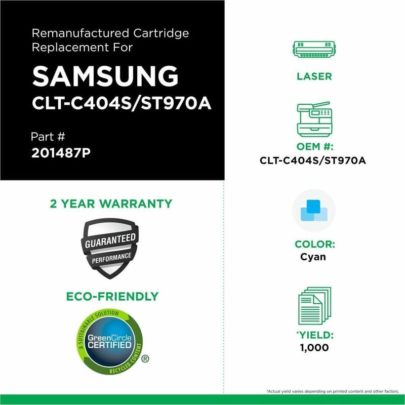 Clover Imaging Remanufactured Cyan Toner Cartridge for Samsung CLT-C404S - Thumbnail 3