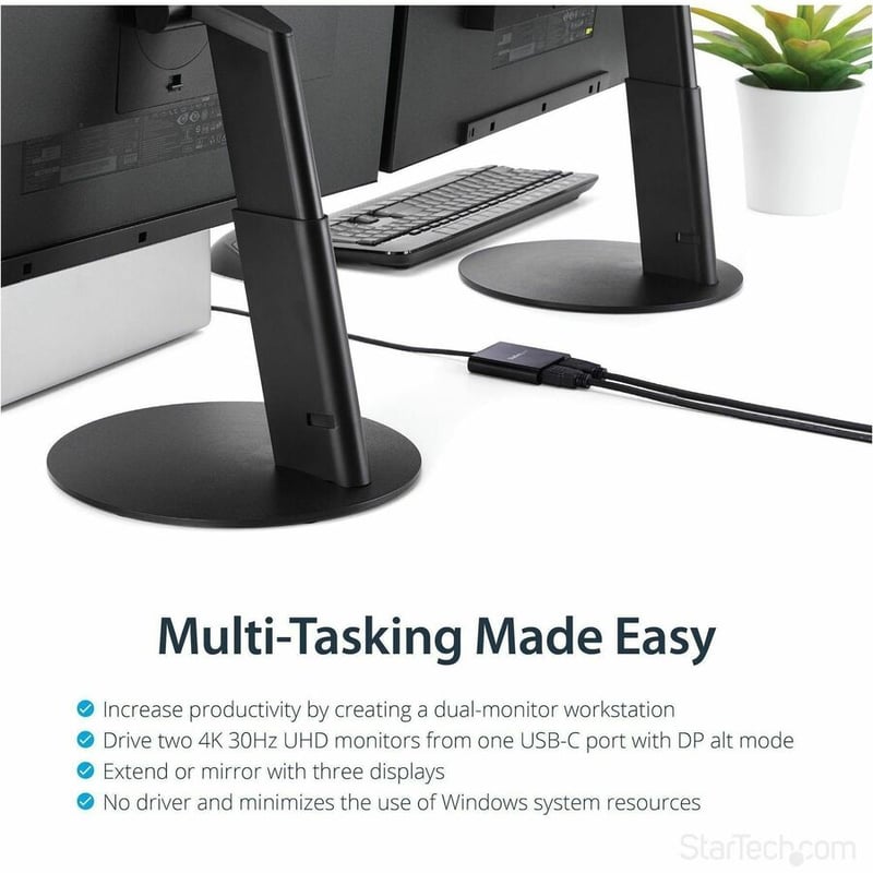 StarTech.com USB-C to Dual HDMI Adapter, USB Type-C Multi-Monitor MST Hub, Dual 4K 30Hz HDMI Laptop Display Extender/Splitter, Windows~ - Thumbnail 3