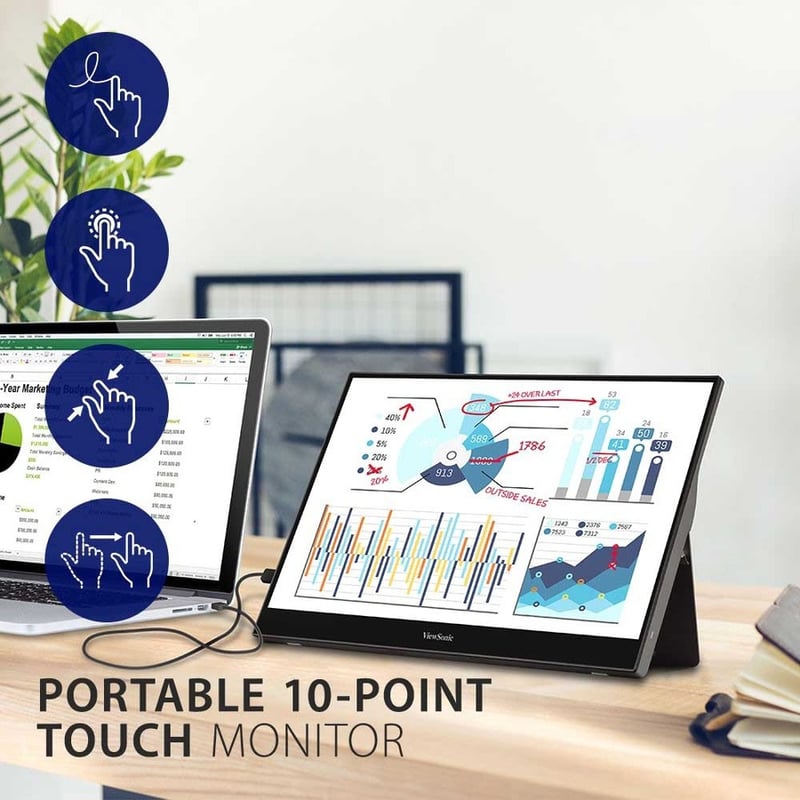 ViewSonic TD1655 15.6 Inch 1080p Portable Monitor with IPS Touchscreen, 2 Way Powered 60W USB C, Eye Care, Dual Speakers, Built in Stand with Smart Cover - Thumbnail 2