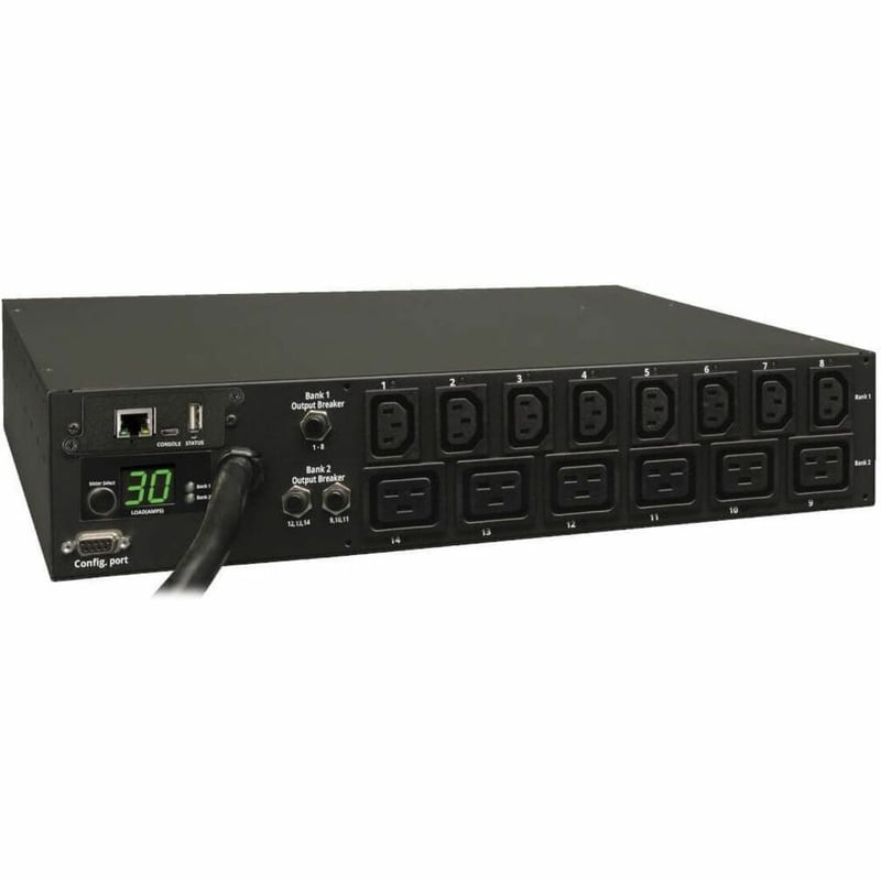 Tripp Lite by Eaton PDU 5.5kW Single-Phase Switched PDU - LX Interface 208/230V Outlets (8 C13 & 6 C19) L6-30P Input 15 ft. (4.57 m) Cord 2U Rack-Mount TAA - Thumbnail 1